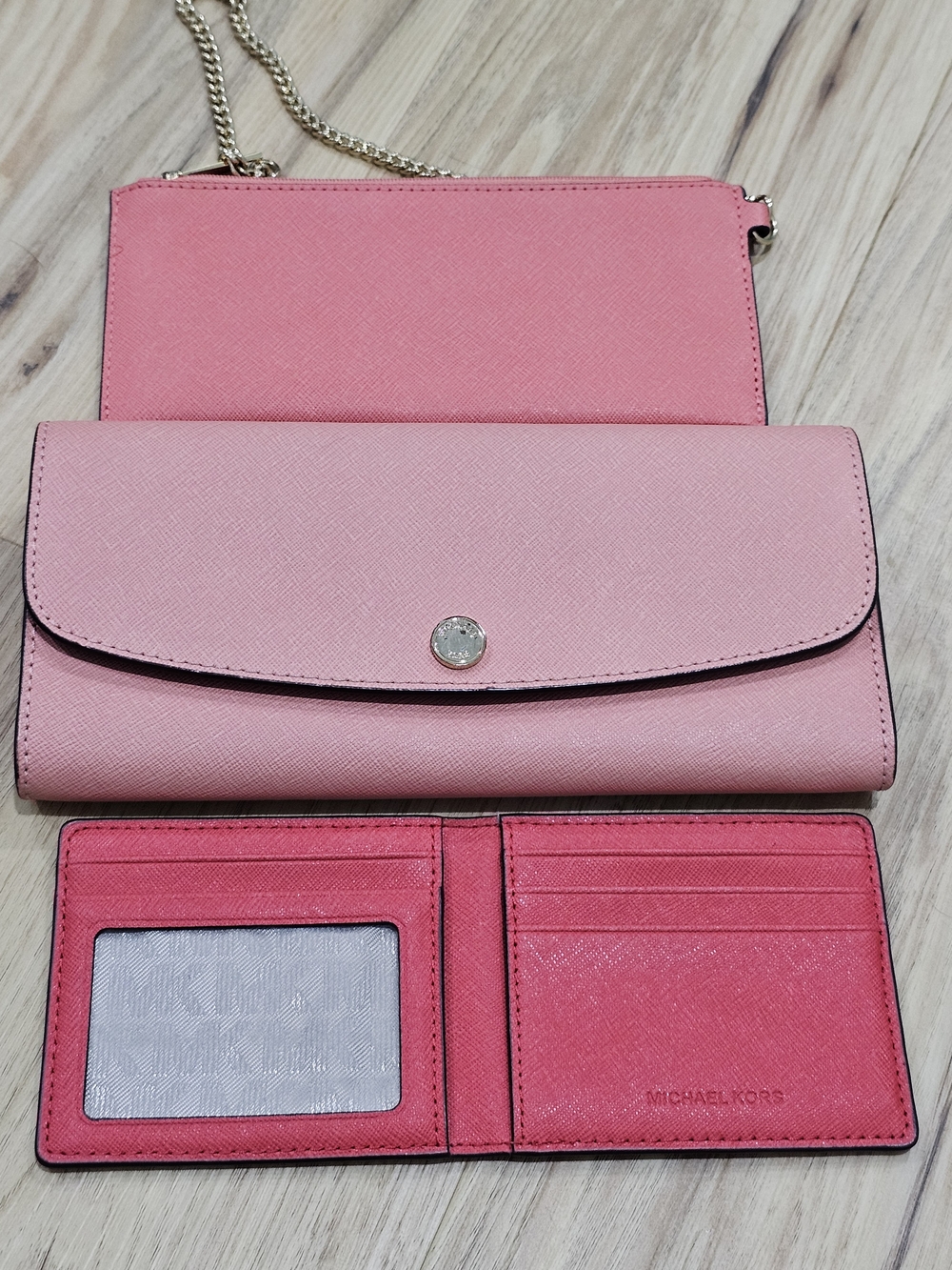 Michael Kors 3 Pc.  Pink Saffiano Leather Wallet Set